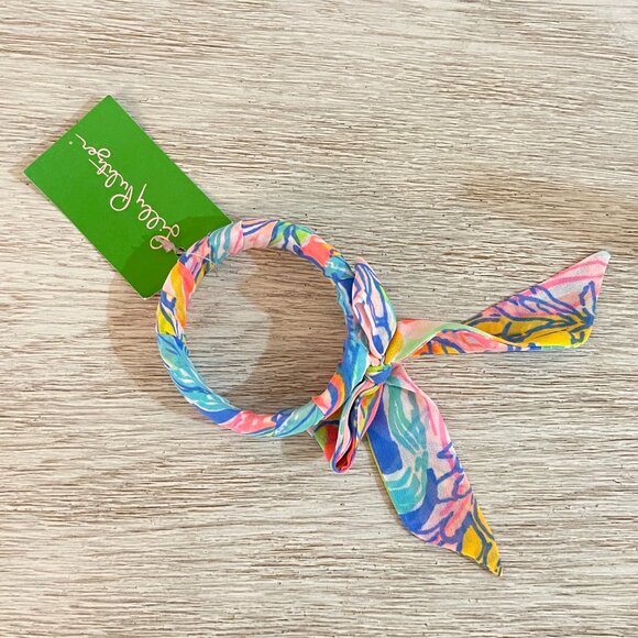 New Lilly Pulitzer Bangle Bracelet Fabric Wrapped Bennet Blue Surf Gypsea Swim - Picture 2 of 4